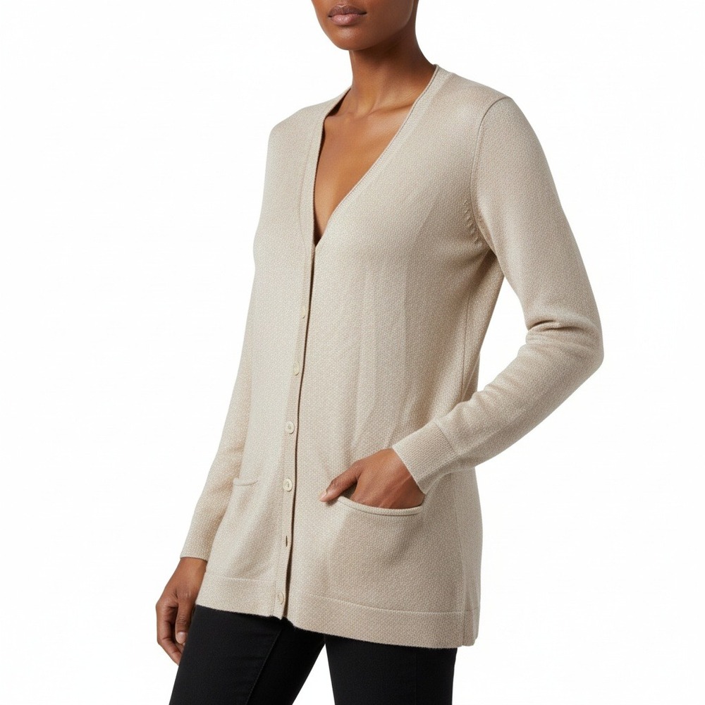 Ann Taylor Womens Small Metallic Merino Wool Cardigan Sweater Button Front